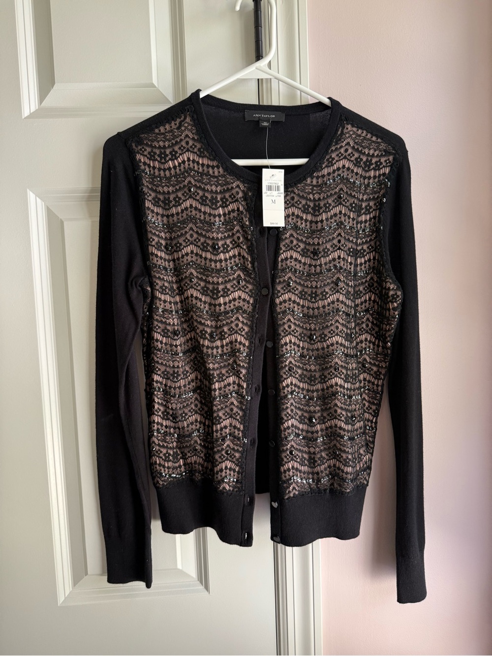 Ann Taylor Black Lace Front Cardigan